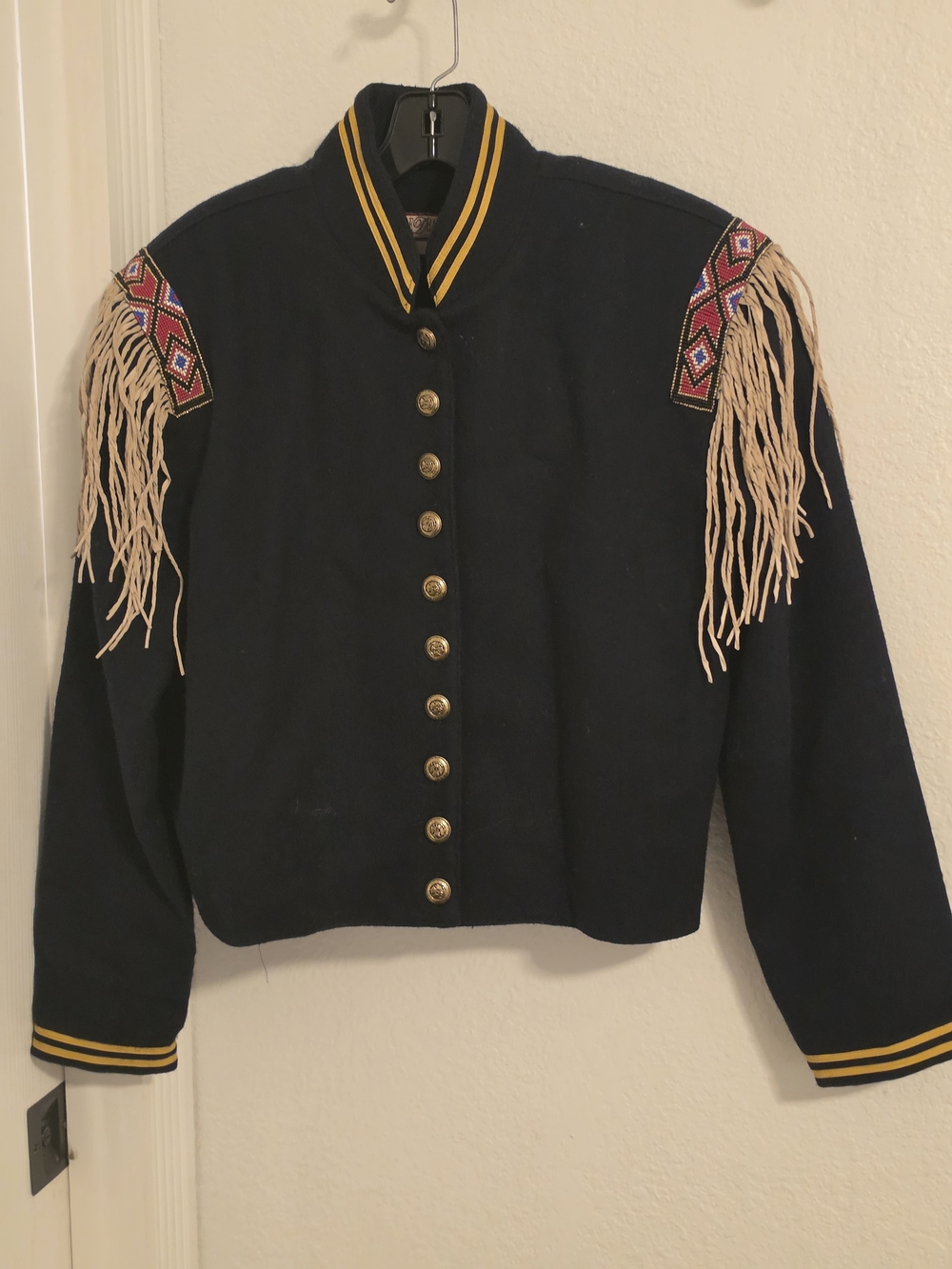 Double D Ranch Navy Fringe and Embroidered Varsity Jacket